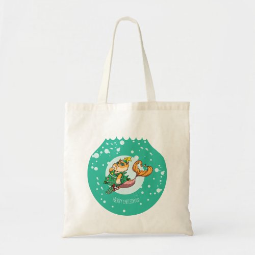 Christmas Purrmaid Tote Bag