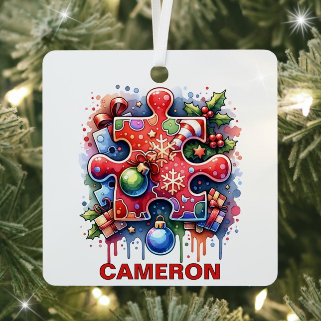 Christmas Puzzle Enthusiast Custom Name Metal Ornament (Creator Uploaded)