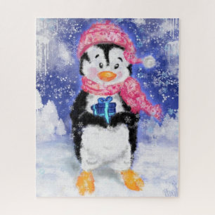 Christmas Puzzle Gift with Happy Penguin