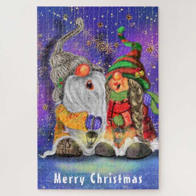 Christmas Puzzle Gift with Singing Gnomes Family (Vertical)