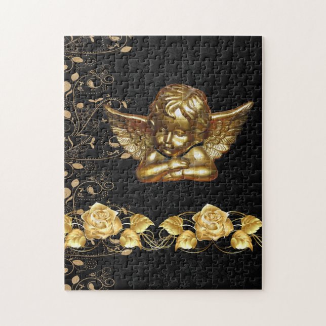 Christmas Puzzle Gold Penguin Floral (Vertical)