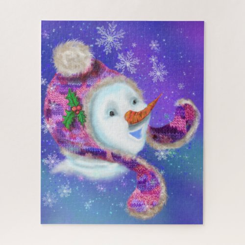 Christmas Puzzle Snowman In Purple Pink Beanie Hat