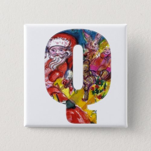 CHRISTMAS Q LETTER   SANTA  WITH GIFTS MONOGRAM BUTTON