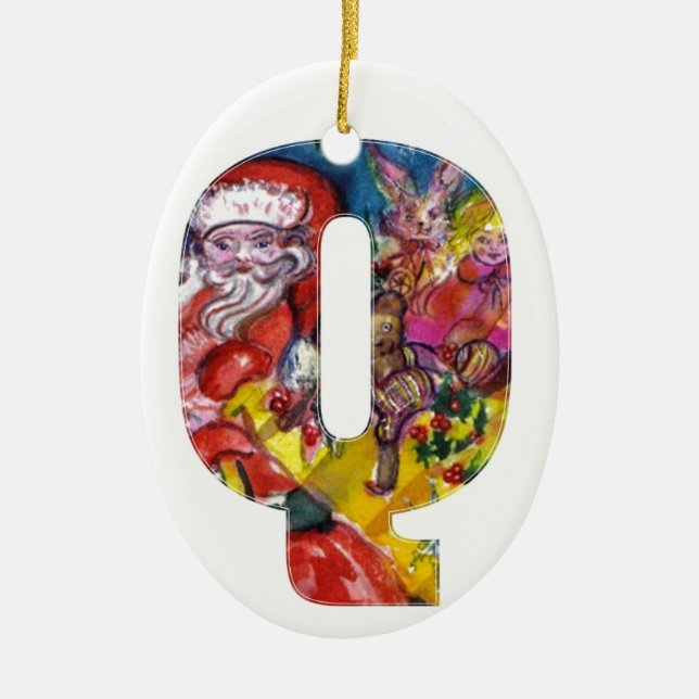 CHRISTMAS Q LETTER  / SANTA  WITH GIFTS MONOGRAM CERAMIC ORNAMENT (Front)