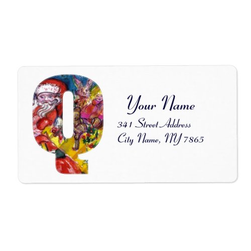 CHRISTMAS Q LETTER   SANTA  WITH GIFTS MONOGRAM LABEL
