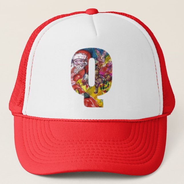 CHRISTMAS Q LETTER  / SANTA  WITH GIFTS MONOGRAM TRUCKER HAT (Front)
