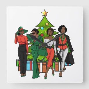 Christmas Queen Melanin Sista Black Girl Magic Fun Square Wall Clock