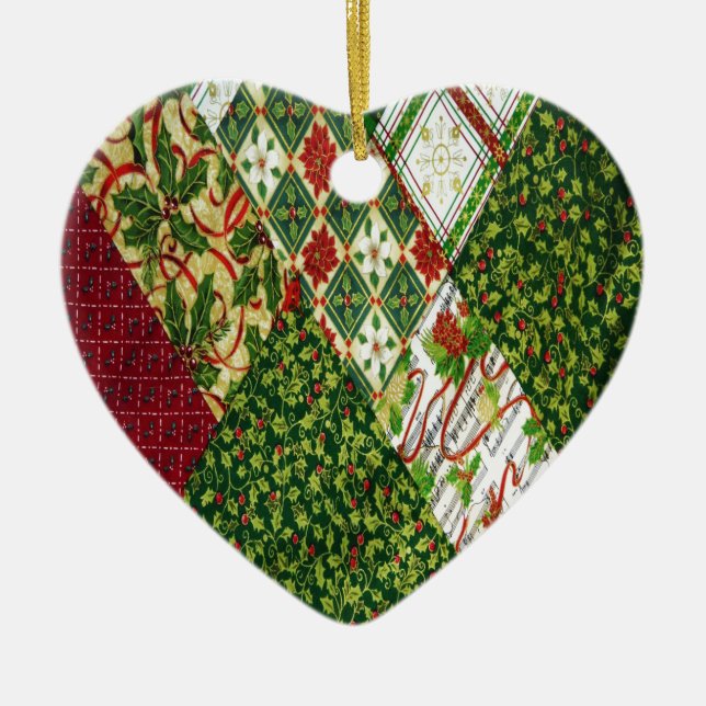 Christmas Quilt Background Ceramic Ornament (Front)