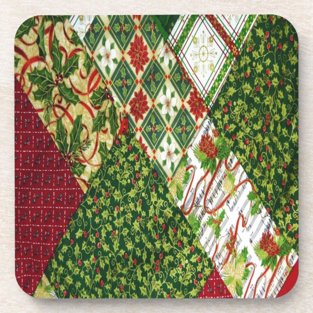 Christmas Quilt Background Coaster (Front)