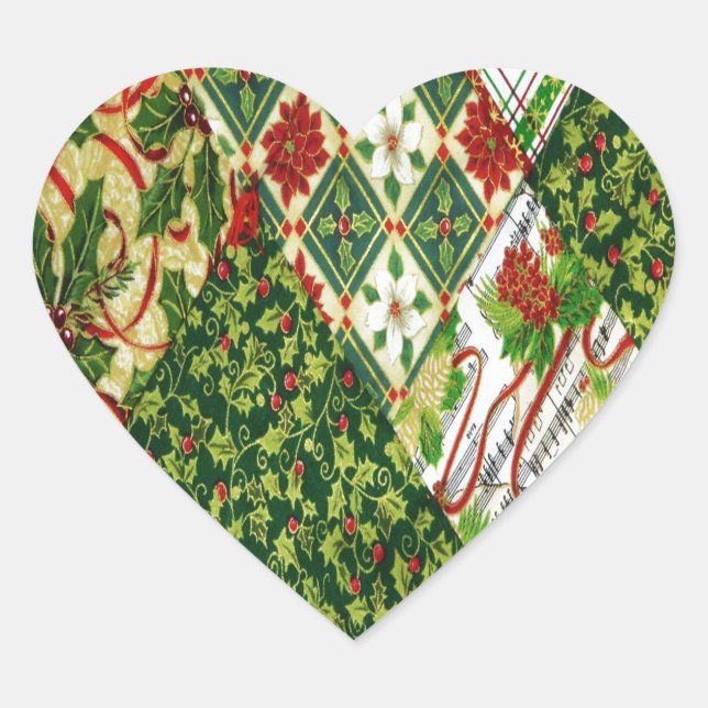 Christmas Quilt Background Heart Sticker (Front)