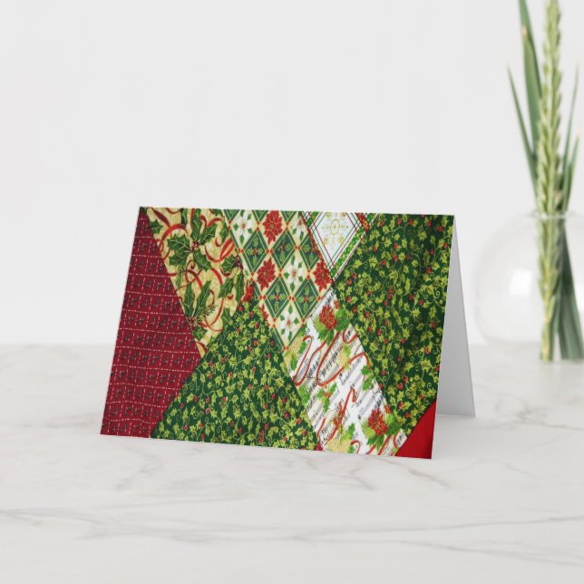Christmas Quilt Background Holiday Card (Front)