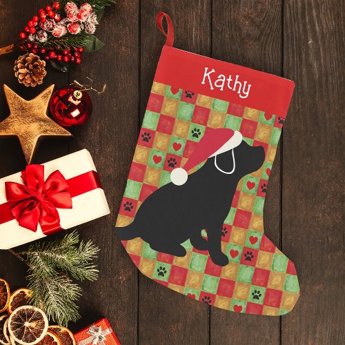Christmas Quilt Black Labrador Puppy Small Christmas Stocking