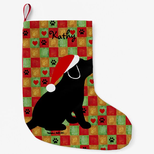 Christmas Quilt Black Labrador Puppy Small Christmas Stocking (Front)