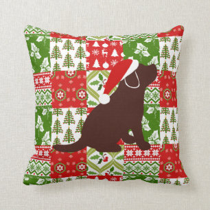 Christmas Quilt Chocolate Labrador Puppy Pillow