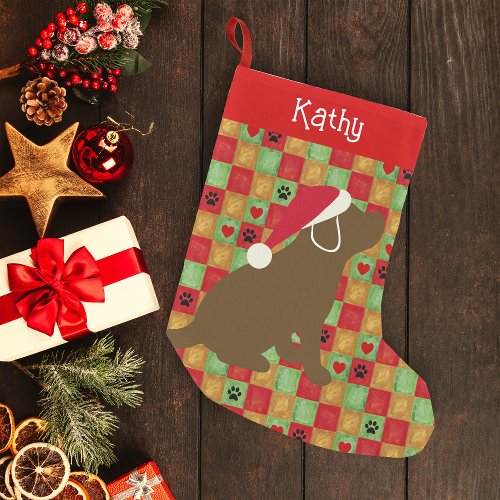 Christmas Quilt Chocolate Labrador Puppy Small Christmas Stocking