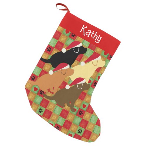 Christmas Quilt Four Labrador Puppies Small Christmas Stocking