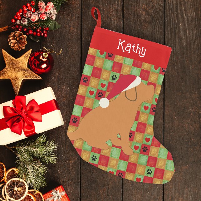 Christmas Quilt Fox Red Labrador Puppy Small Christmas Stocking (Personalized Fox Red Labrador Puppy Quilt Design Christmas Stocking for Labrador Owners.)