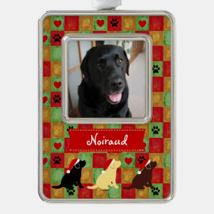 Christmas Quilt Labrador Puppies Ornament
