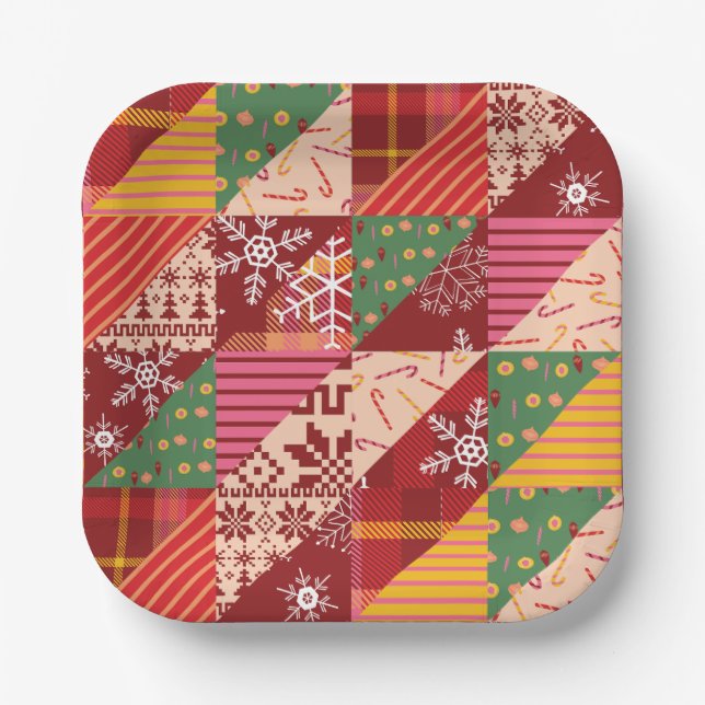 Christmas Quilt Paper Plates (Front)