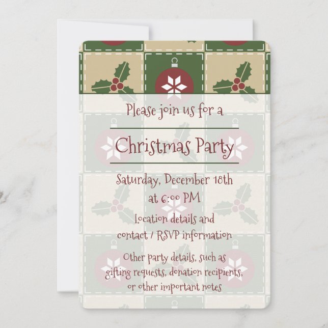 Christmas Quilt Party Invitation (Front)