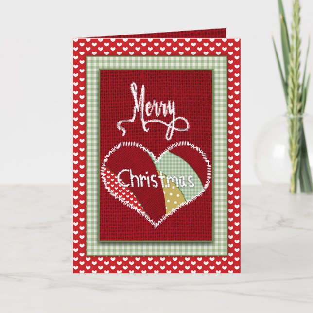Christmas Quilt Patchwork Heart in Christmas Print Card (Front)