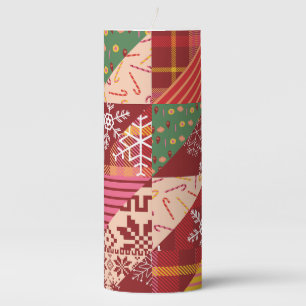 Christmas Quilt Pillar Candle
