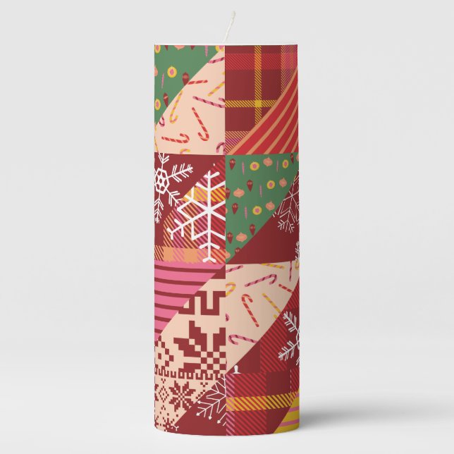Christmas Quilt Pillar Candle (Front)