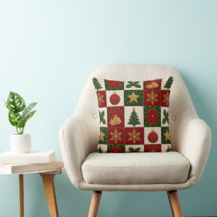 Christmas Quilt Squares Throw Pillow