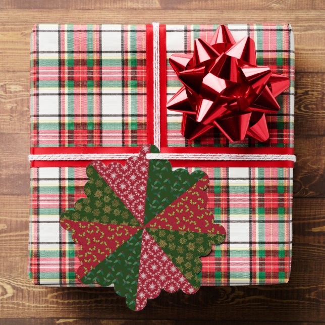 Christmas Quilt Style Holly Snowflakes Ornament Card (Insitu (Gift))