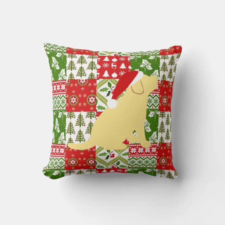 Christmas Quilt Yellow Labrador Puppy Pillow | Zazzle