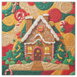Christmas Quilted Look Gingerbread House Fabric