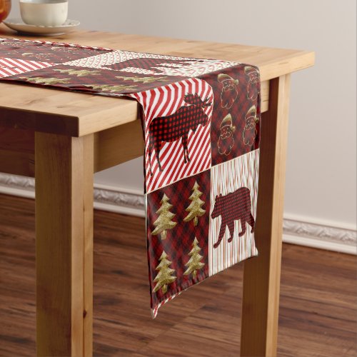 Christmas Quilting Buffalo Plaid Reindeer Bear Short Table Runner