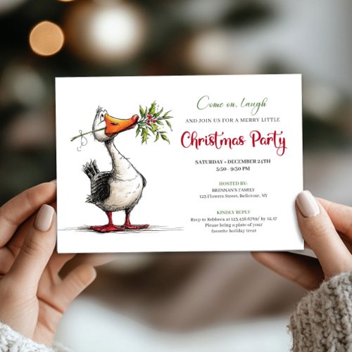 Christmas Quirky Goose Cartoon Playful Party  Invitation