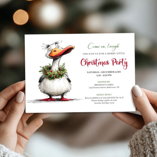 Christmas Quirky Goose Humor Whimsical Party Invit Invitation