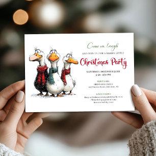Christmas Quirky Watercolor Geese Humor Party Invitation