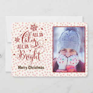 Christmas Quote/All is Calm/Personalized/Red Holiday Card