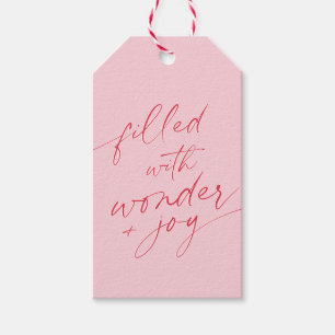 CHRISTMAS QUOTE elegant type calligraphy pink red Gift Tags