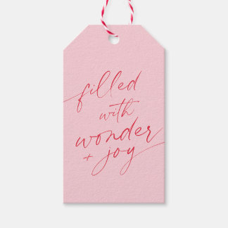 CHRISTMAS QUOTE elegant type calligraphy pink red Gift Tags