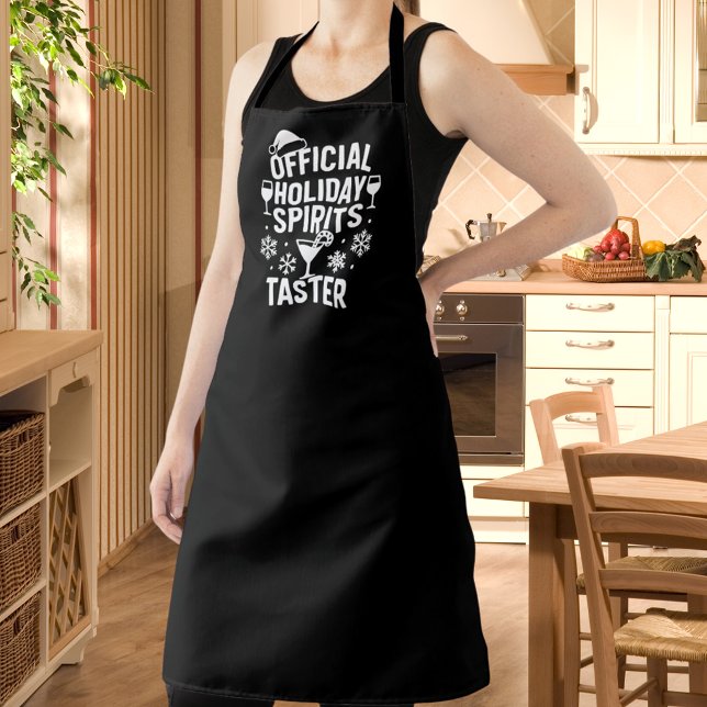 Christmas quote funny party spirits taster black apron (Creator Uploaded)