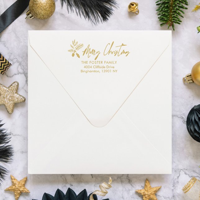 Christmas Quote Holly Whimsical Script Return Rubber Stamp (Creator Uploaded)