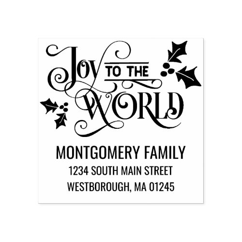 Christmas Quote Joy To The World Return Address Rubber Stamp