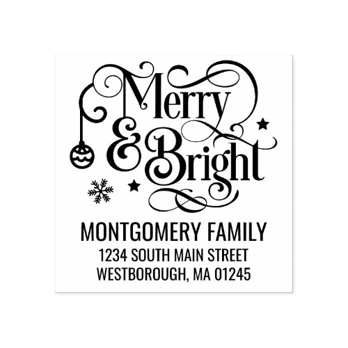 Christmas Quote Merry  Bright Return Address Rubber Stamp