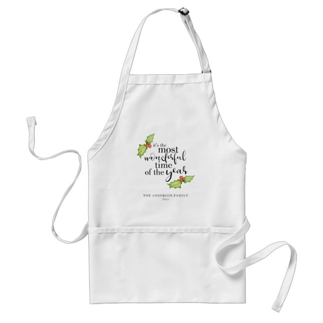 Christmas Quote Most Wonderful Time Hand Lettering Adult Apron (Front)
