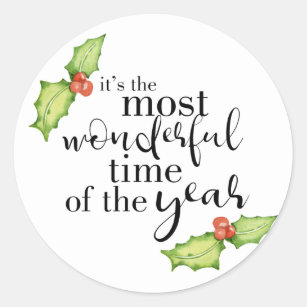 Christmas Quote Most Wonderful Time Hand Lettering Classic Round Sticker