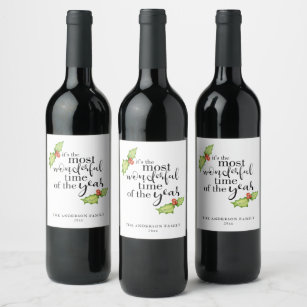 Christmas Quote Most Wonderful Time Hand Lettering Wine Label
