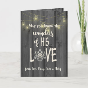 Christmas quote on black wood with light string card