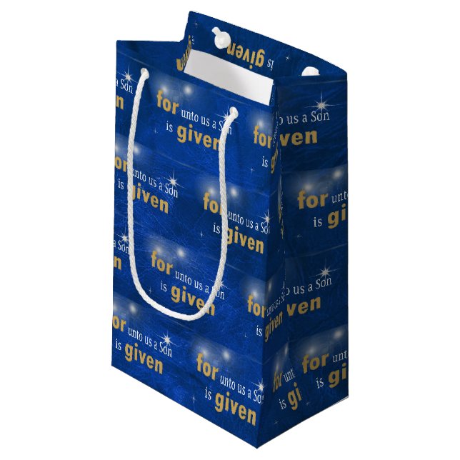 Christmas Quote On Blue Leather Small Gift Bag (Front Angled)