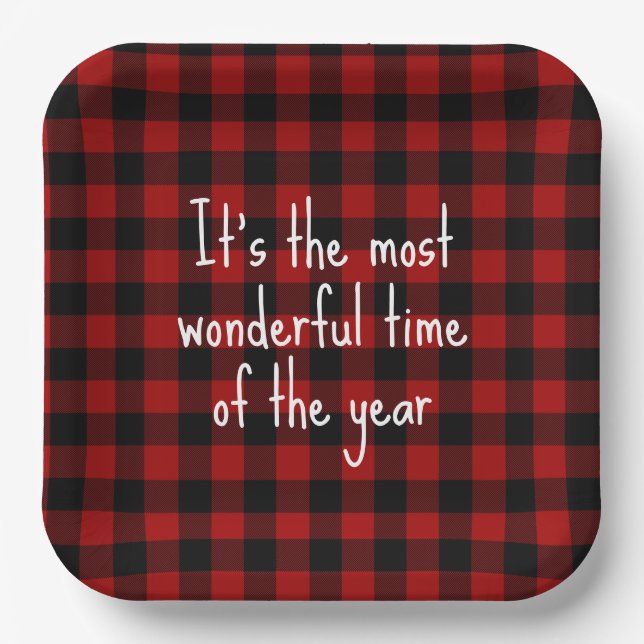 Christmas Quote on Buffalo Plaid  Napkins Paper Plates (Front)
