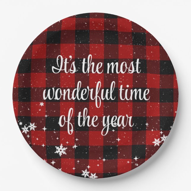 Christmas Quote on Buffalo Plaid  Paper Plates (Front)