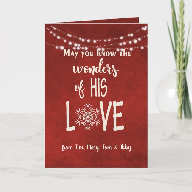 Christmas quote on red with light string card (Front)